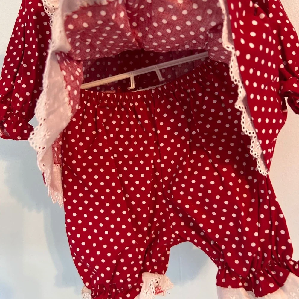 Bryan Vintage Baby Girls Red Polka Dot Christmas Outfit Set 3-6 Months USA Made